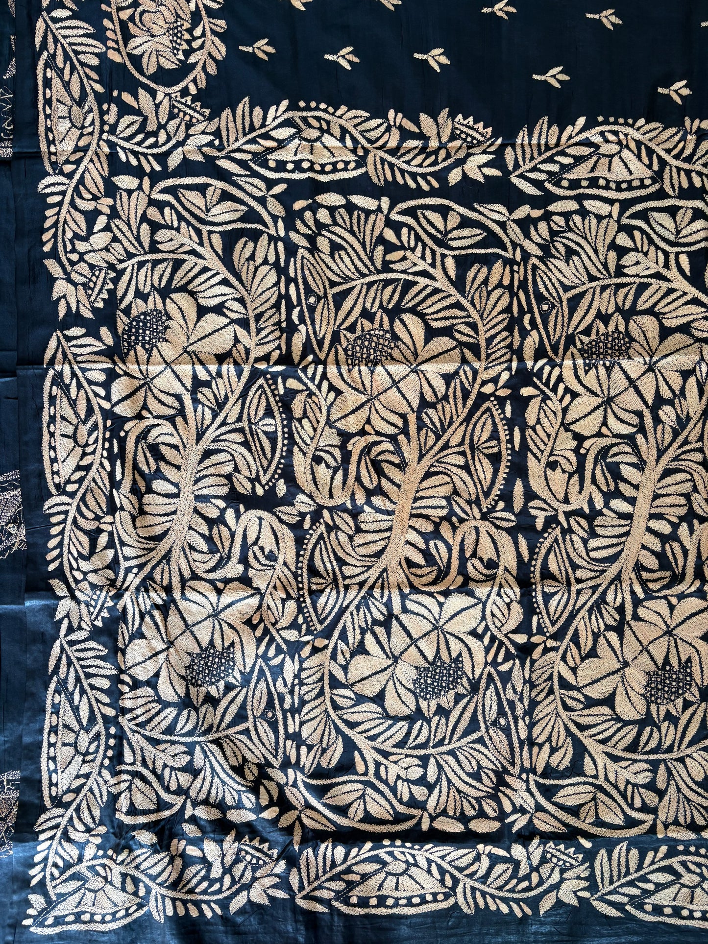 Kantha Hand Embroidered Blended Banglore Silk/Art Silk Saree With Blouse