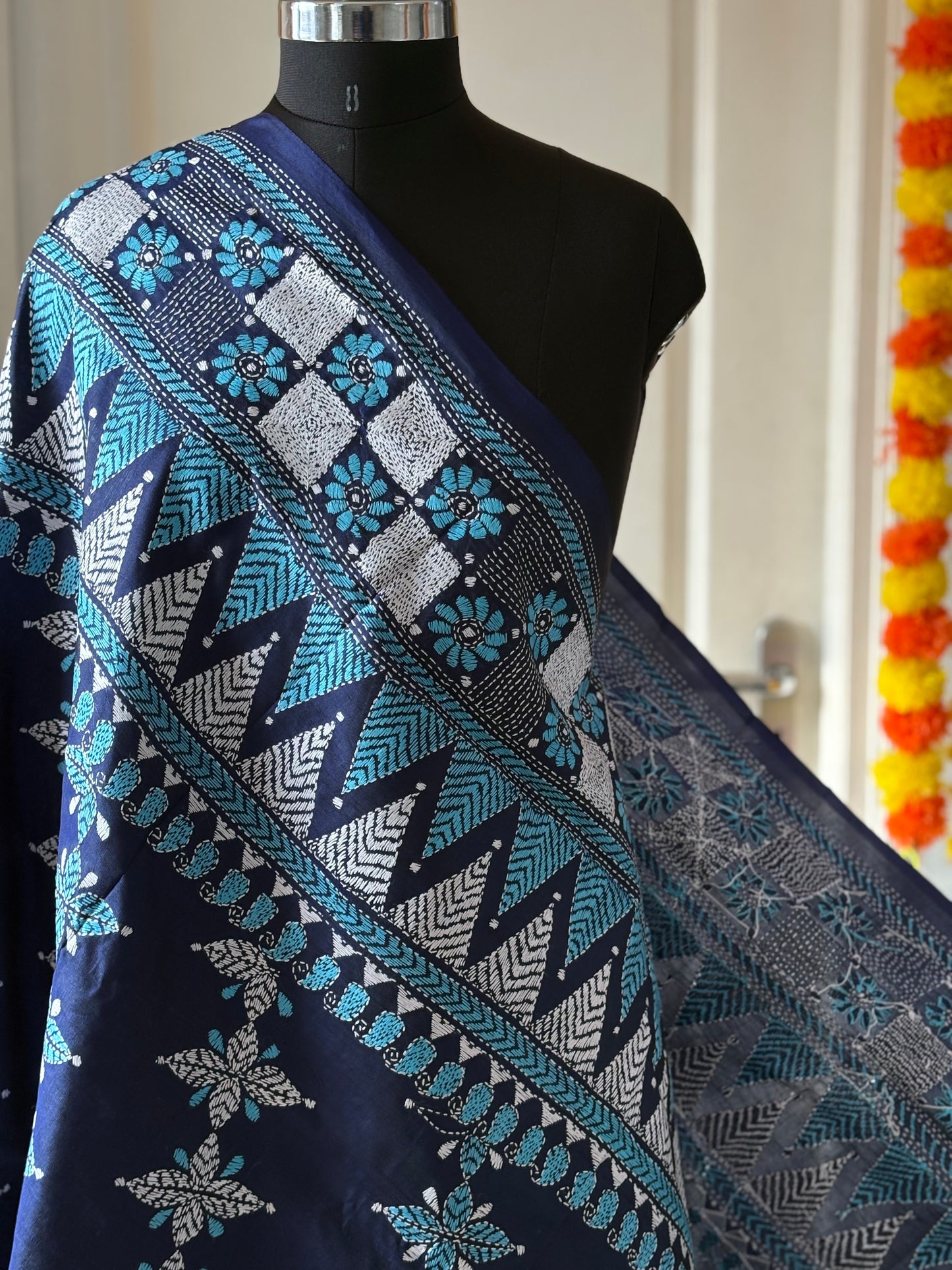 Kantha Hand Embroidary Full Work Pure Banglore Silk Dupatta. (With Silk Mark)