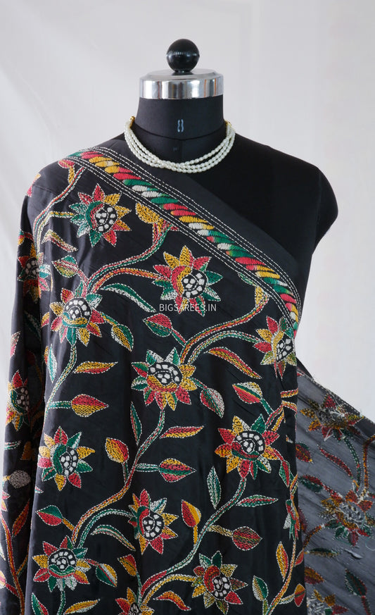 Kantha Stitch Hand Embroidary Full Work Blended Banglore Silk Dupatta 44″