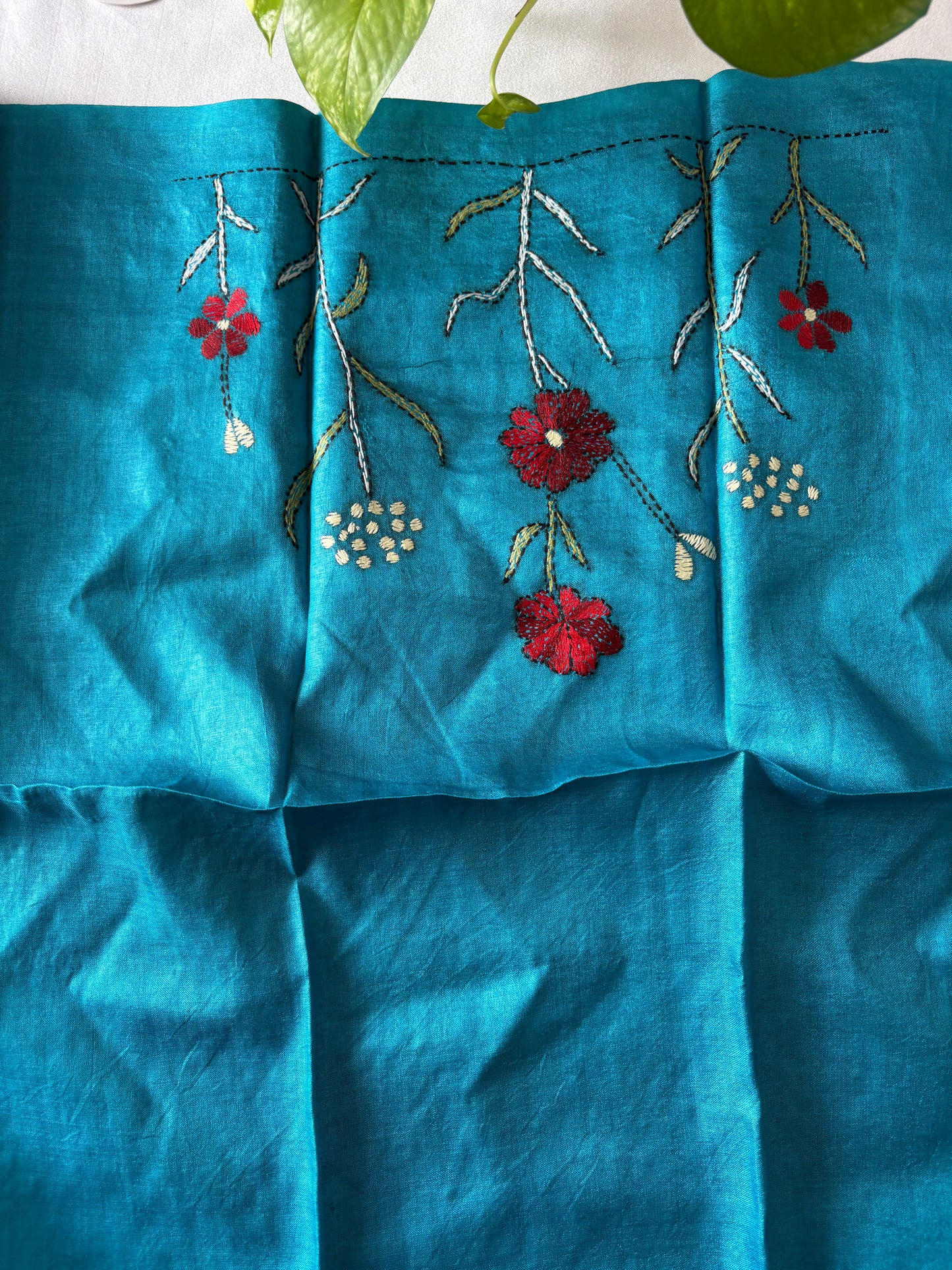 Kantha Stitch Pure Silk Blouse Piece