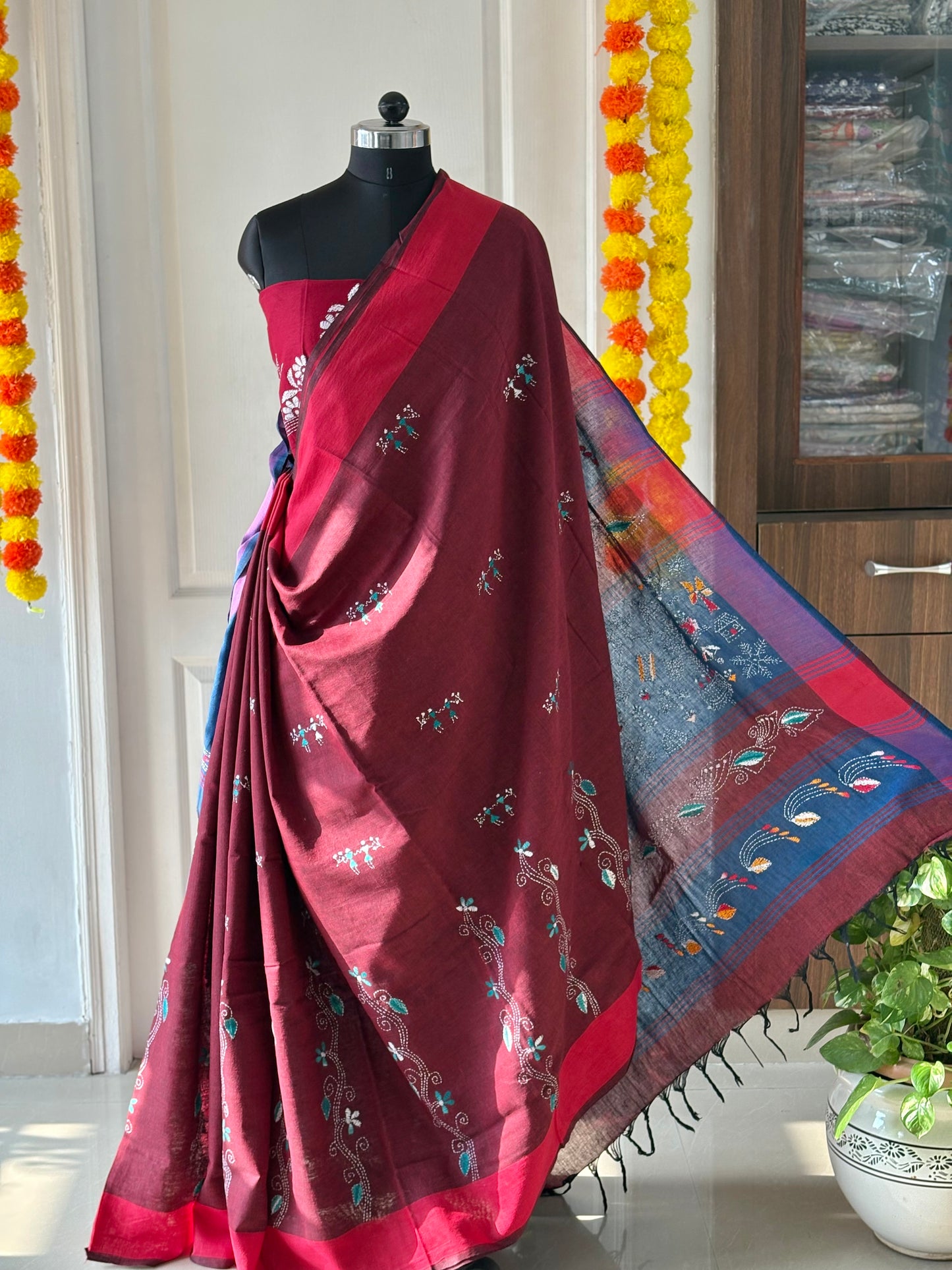 Kantha Hand Embroidered Pure Cotton Saree