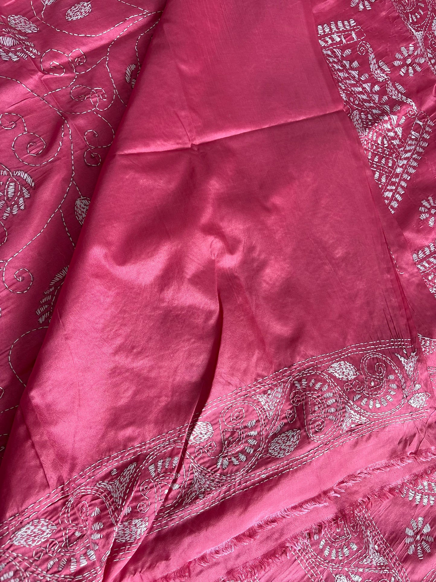 Kantha Stitch Hand Work Embroidered Art Silk Saree With Blouse