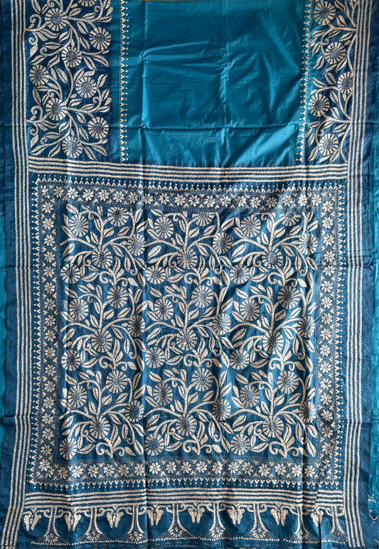 Hand work Kantha stitch Saree in Artificial silk