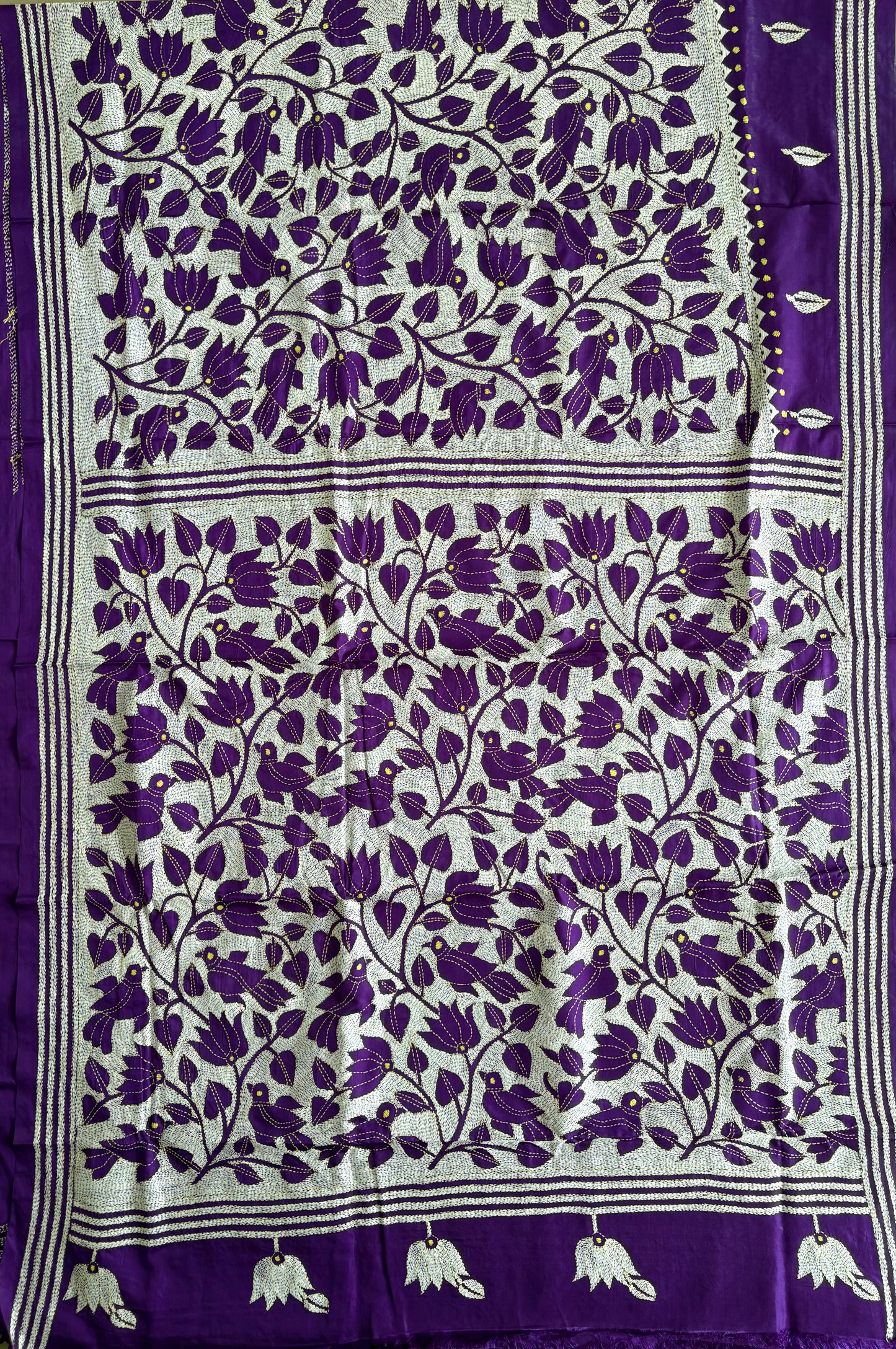 Kantha Hand Embroidered Blended Banglore Silk/Art Silk Saree With Blouse
