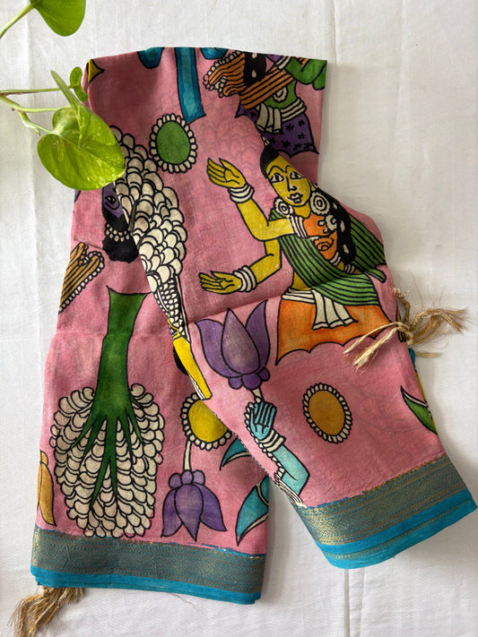Pen Kalamkari hand painted Banglore Silk Dupatta
