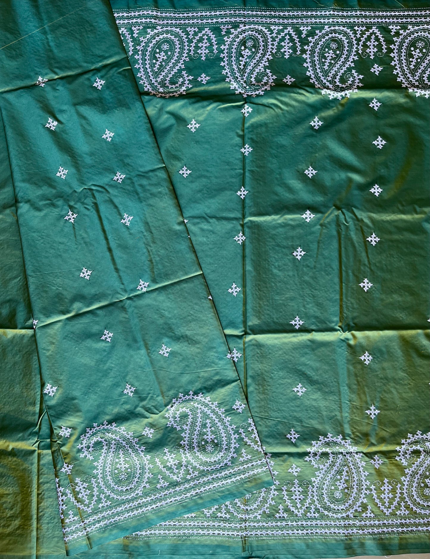 Green Gujrati Stitch/Kutch Hand Embroidered Art Silk Saree