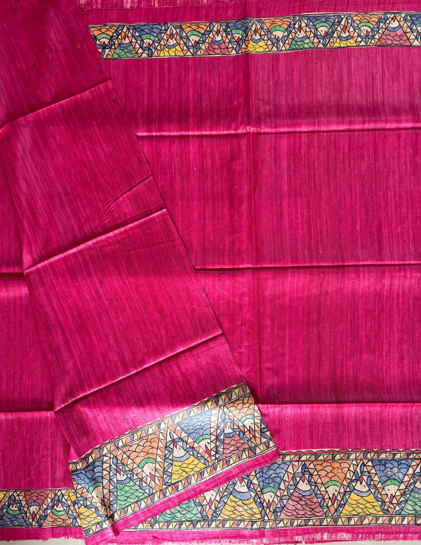 Pure Tussar Ghicha Silk Handcrafted Madhubani Saree (Silk Marked)