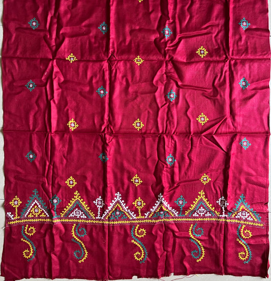 Gujrati Stitch Hand Embroidered Woollen Warm Shawl (maroon)