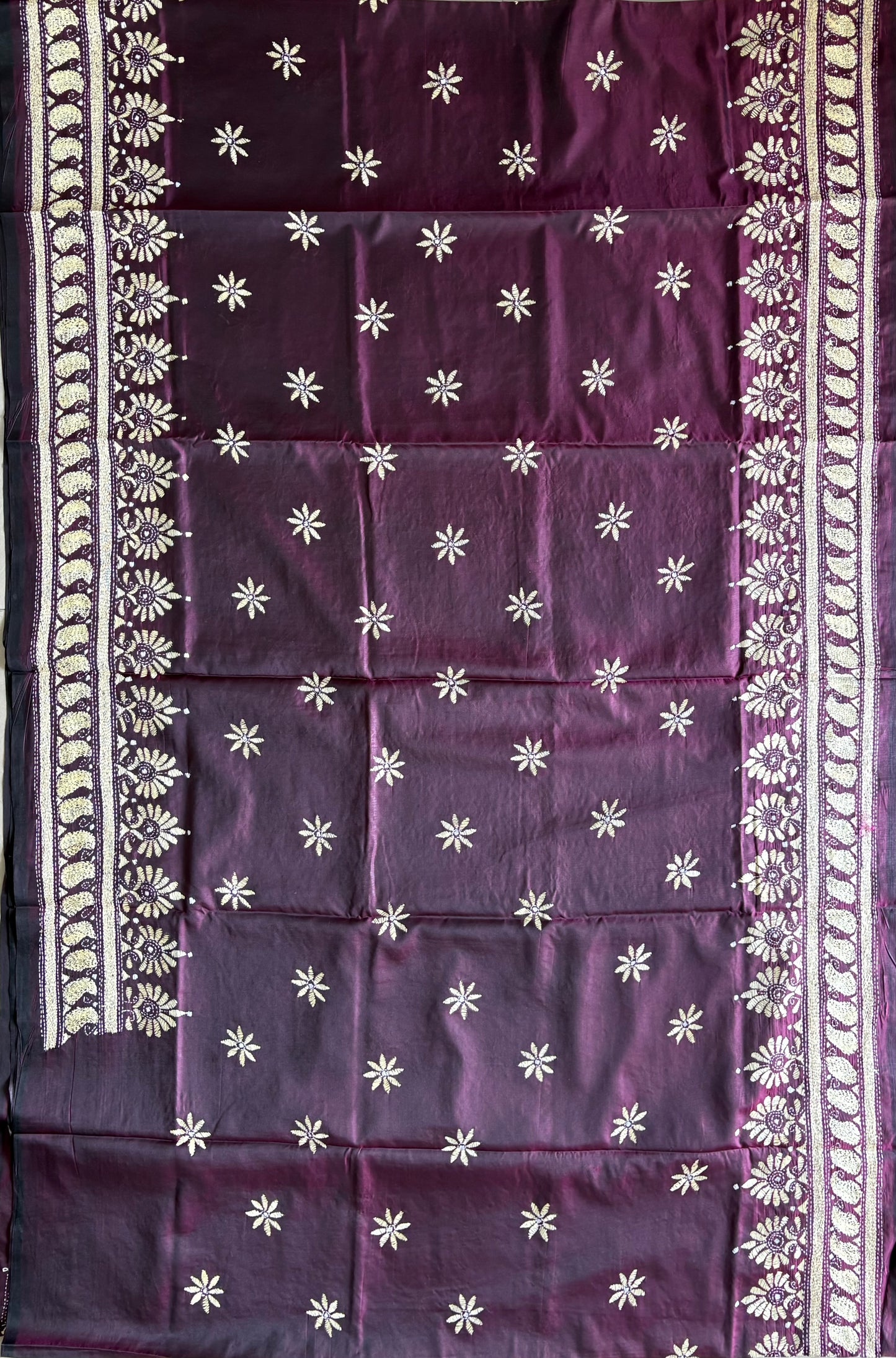 Kantha Stitch Hand Embroidered Saree| Blended Bangalore Silk / Art Silk | Purple