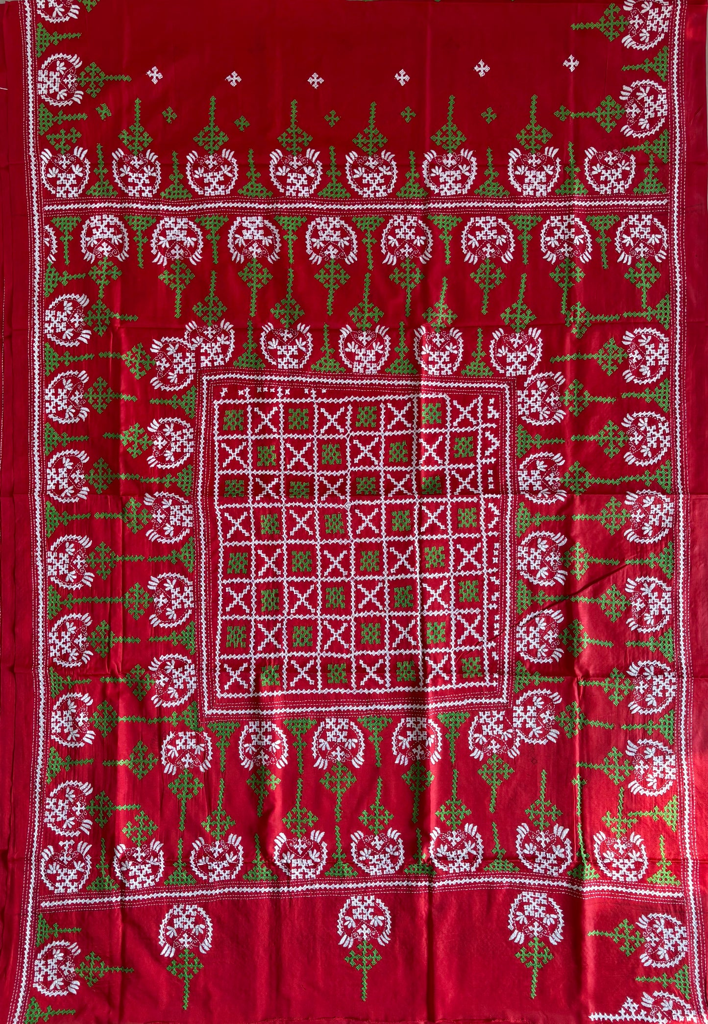 Gujrati Stitch/Kutch Hand Embroidered Art Silk Saree
