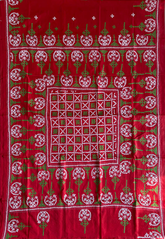 Gujrati Stitch/Kutch Hand Embroidered Art Silk Saree