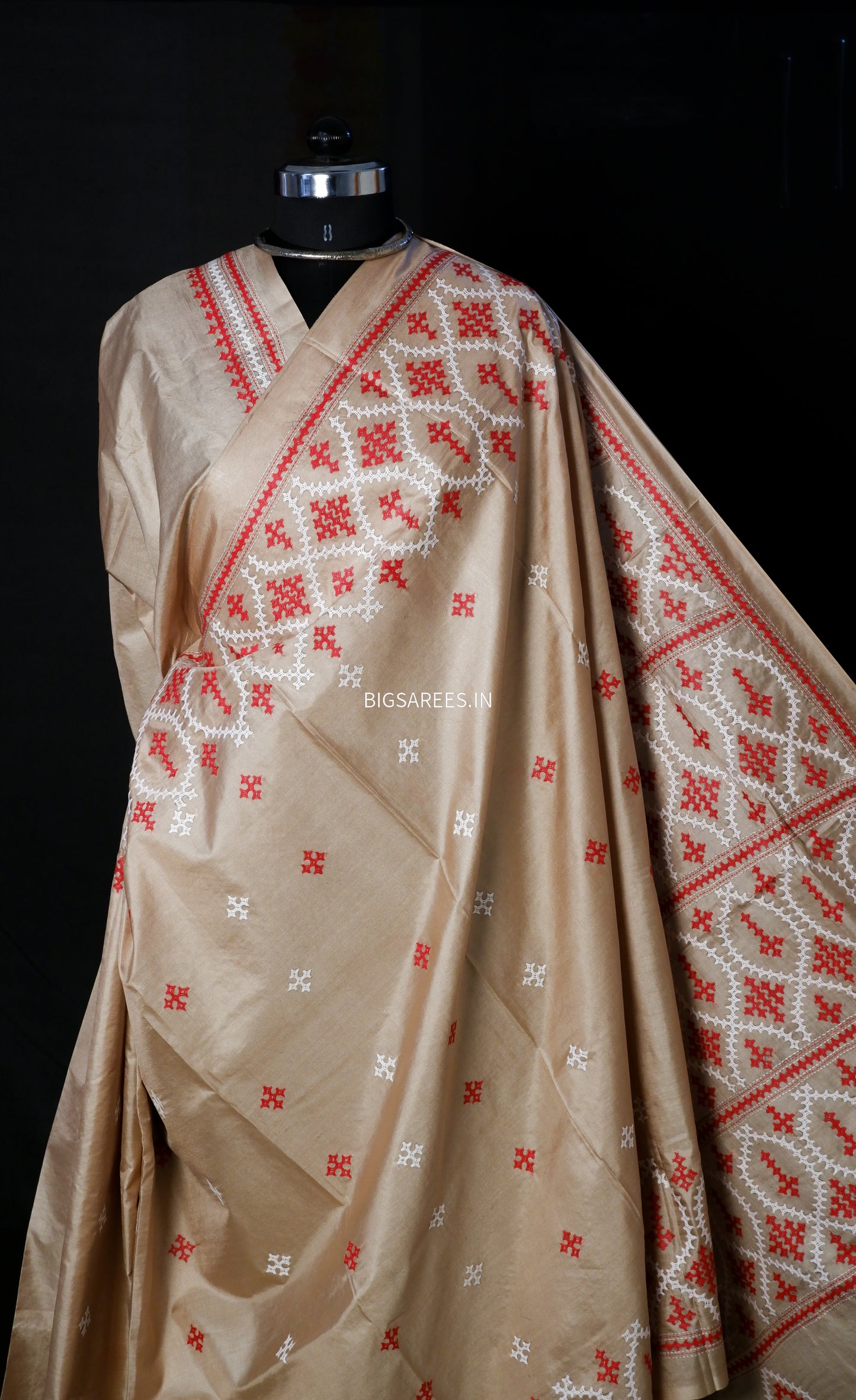 Gujrati/Kutchi Work Hand Embroidered Pure Banglore Silk Saree