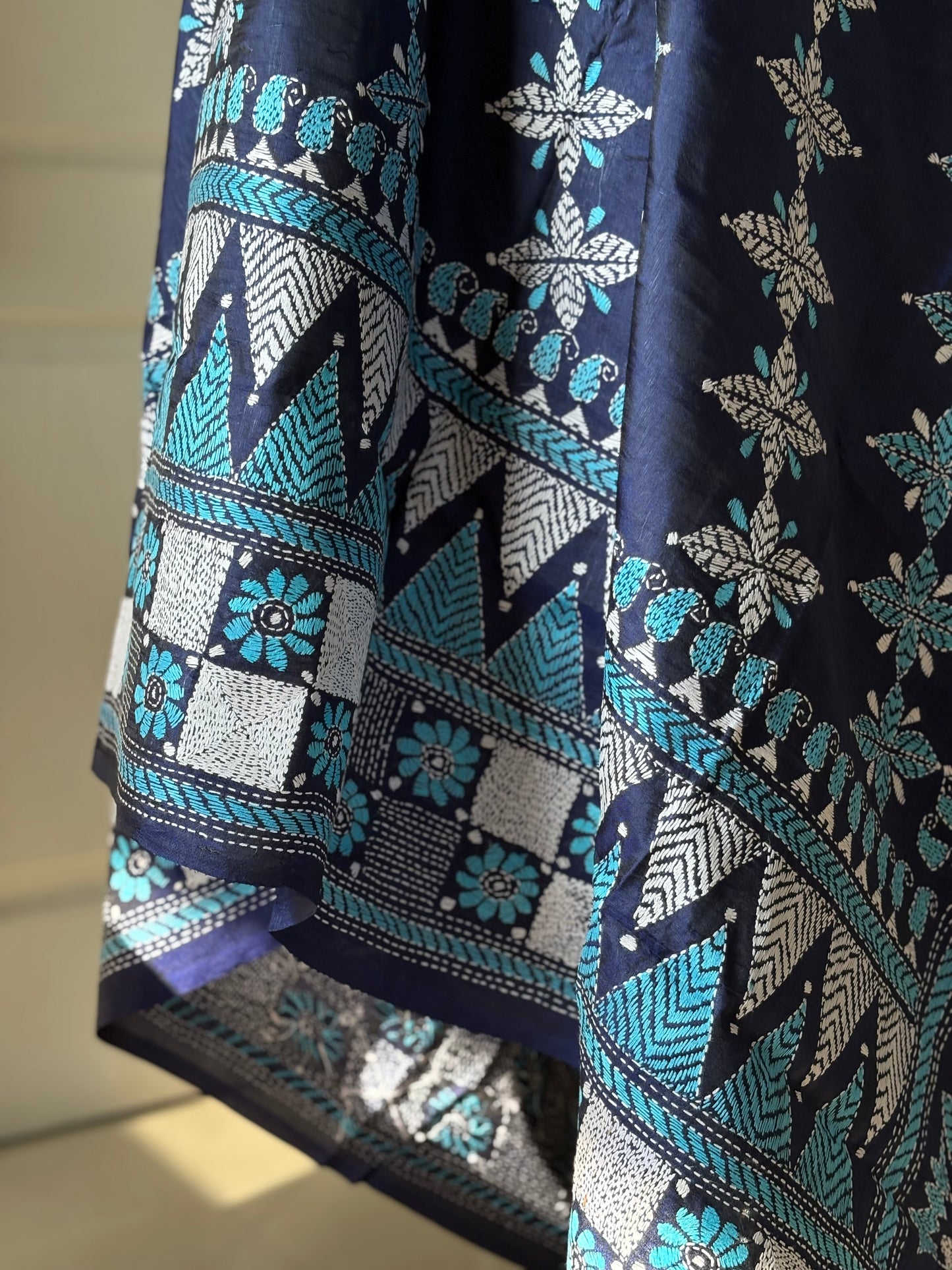 Kantha Hand Embroidary Full Work Pure Banglore Silk Dupatta. (With Silk Mark)