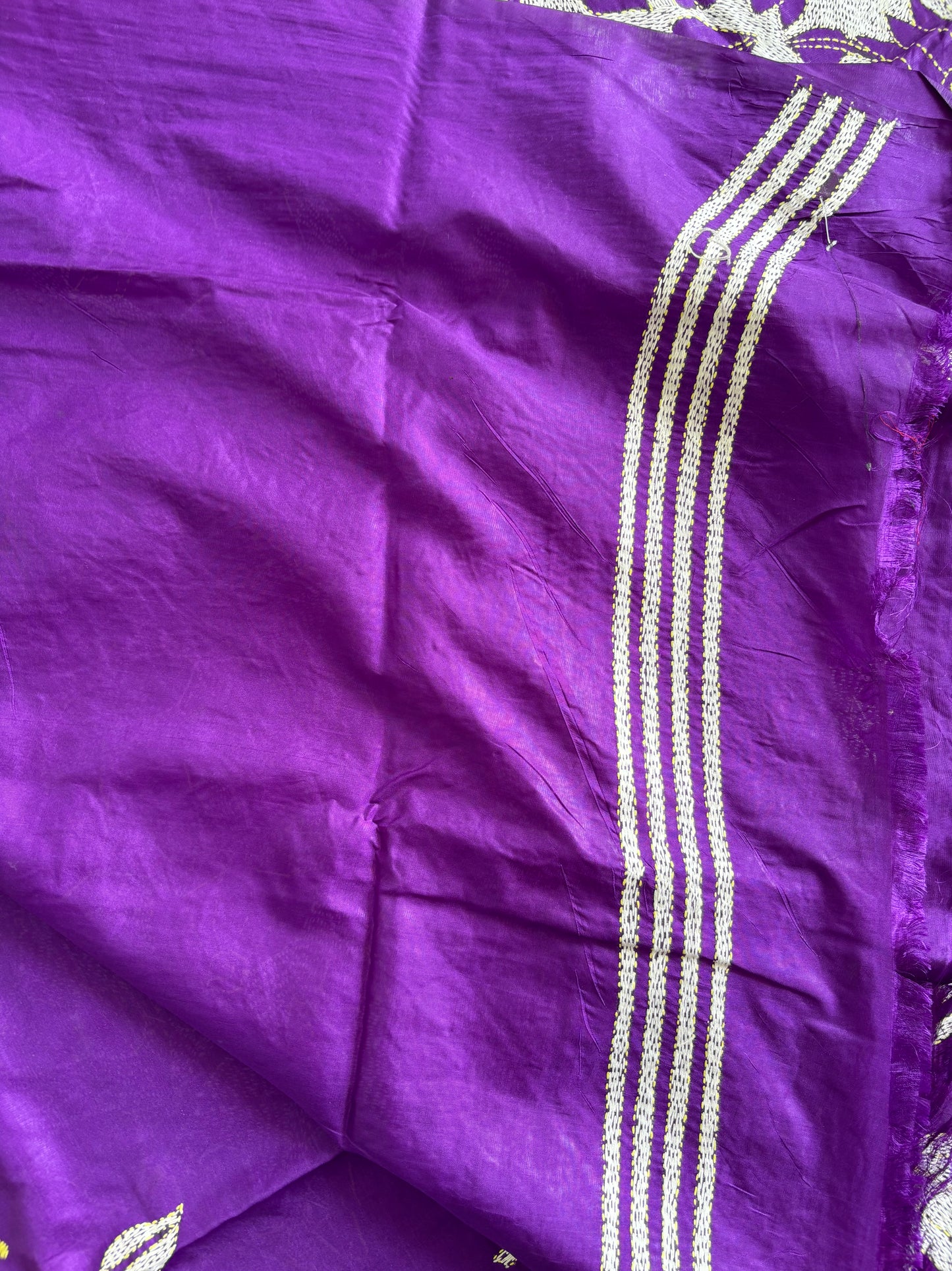 Kantha Hand Embroidered Blended Banglore Silk/Art Silk Saree With Blouse
