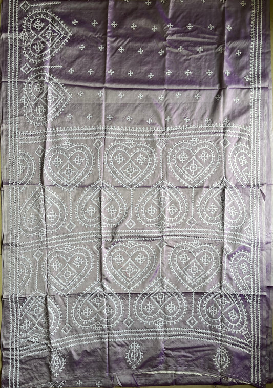 Lavender Gujrati Stitch/Kutch Hand Embroidered Art Silk Saree