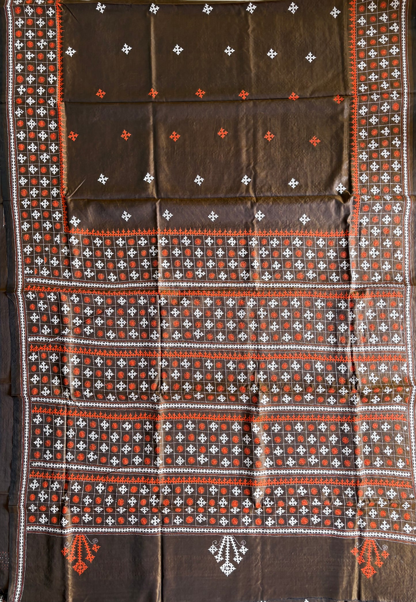 Gujrati Stitch/Kutch Hand Embroidered Art Silk Saree