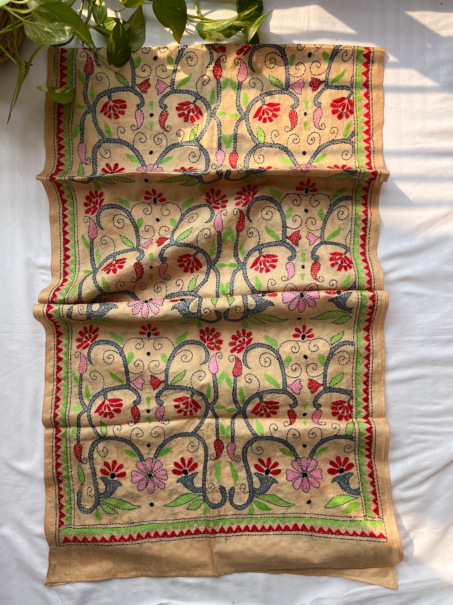 Kantha Pure Silk Stole 22"