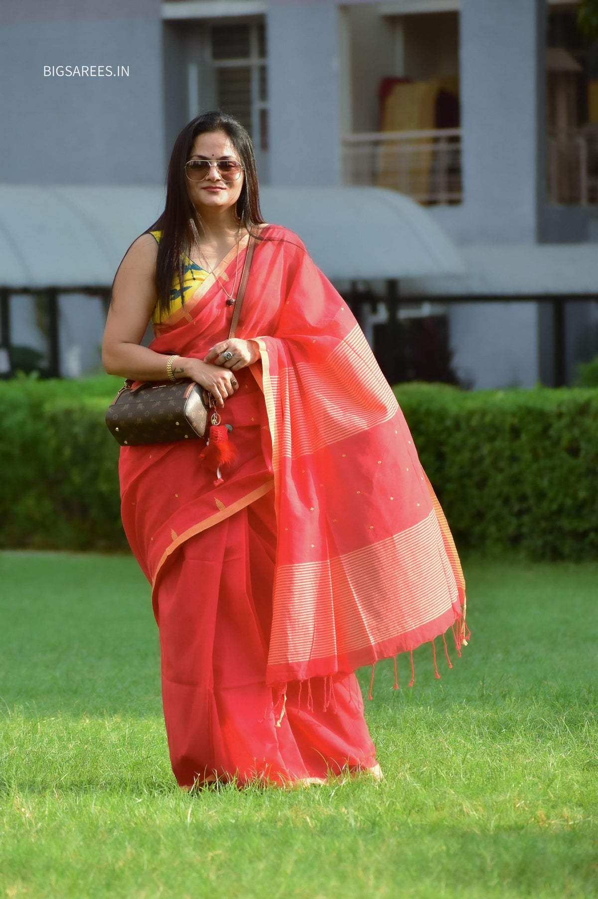 Hand woven Pure Cotton Saree (Handloom Marked) - Red