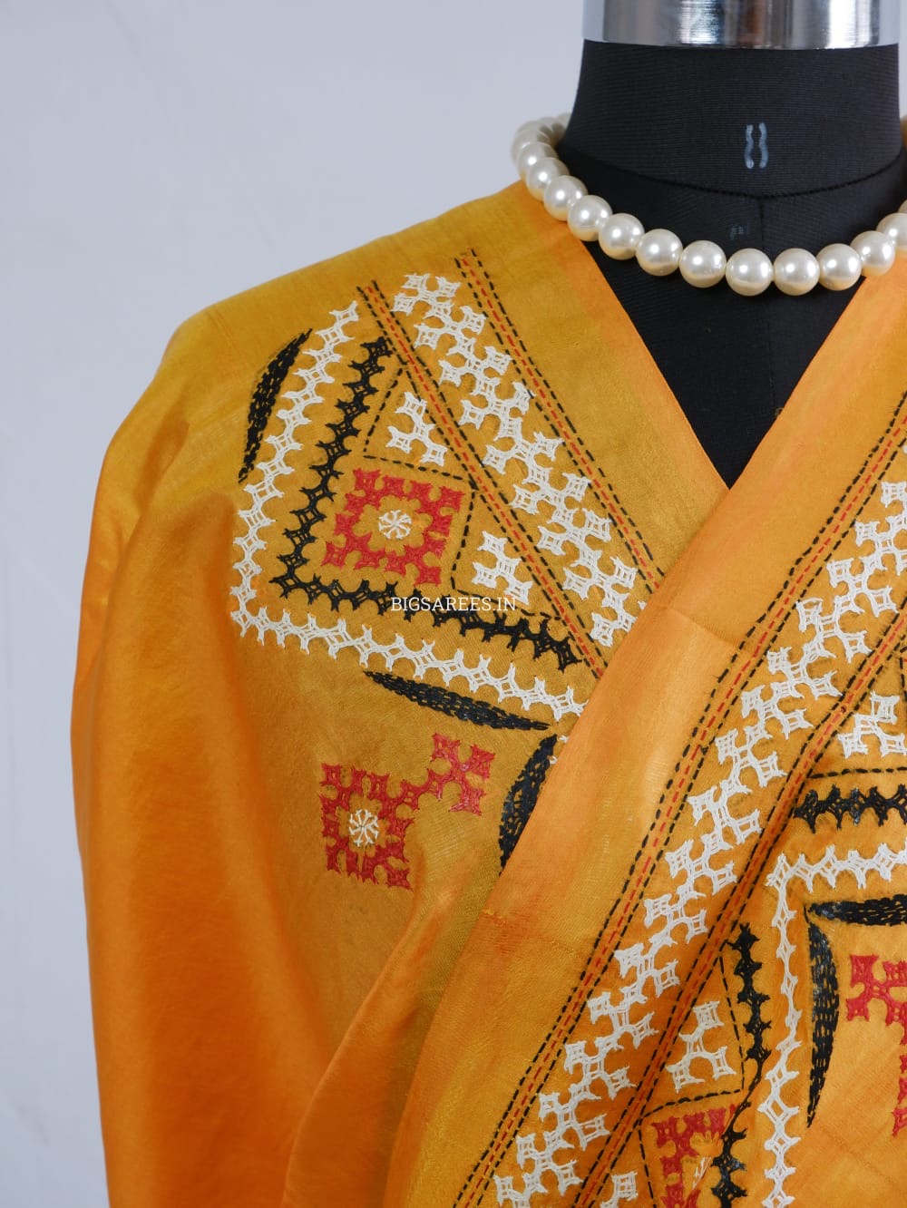 Kutch Hand Embroidered Saree| Pure Bangalore Silk | Amber