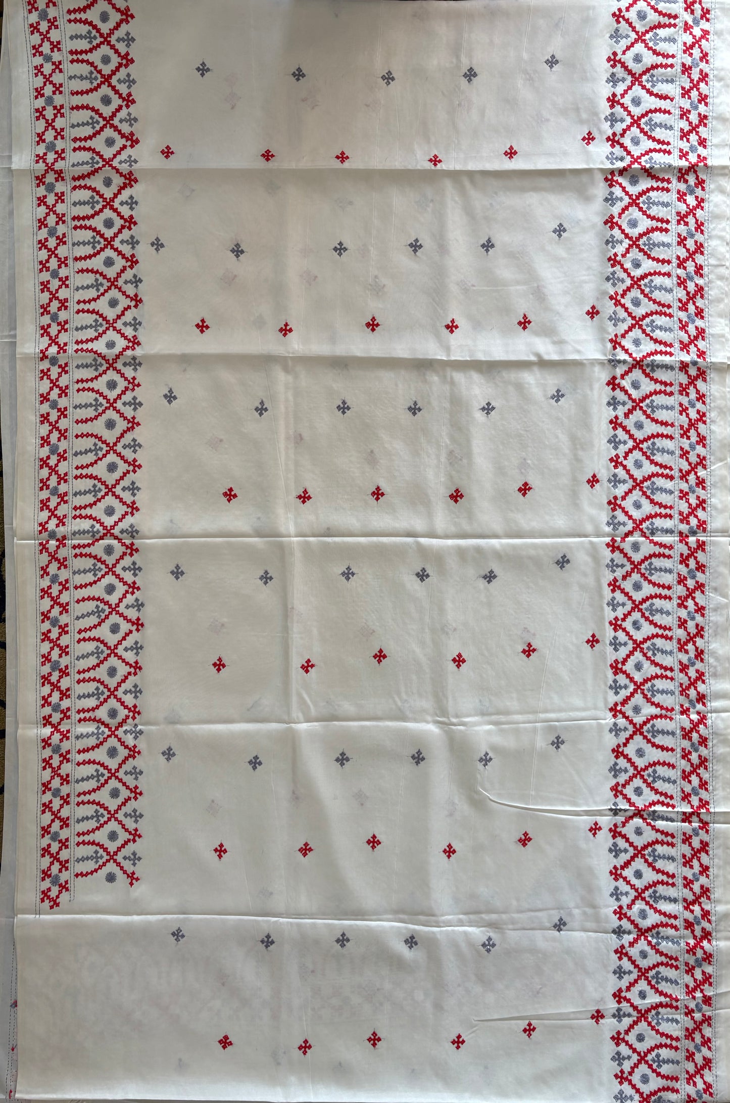 Gujrati Stitch/Kutch Hand Embroidered Art Silk Saree