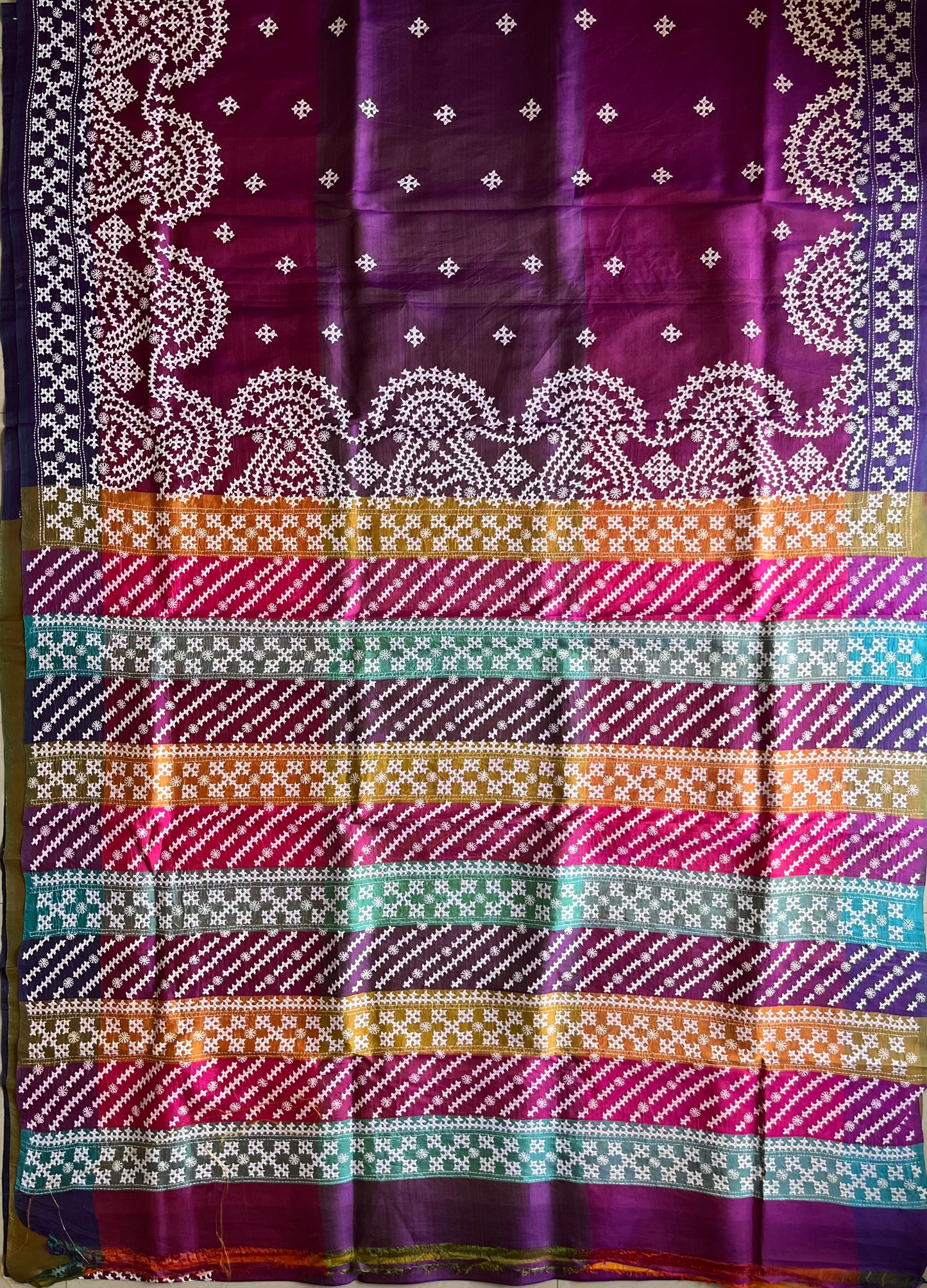 Kutch Hand Embroidered hand painted Pure Banglore Silk Saree