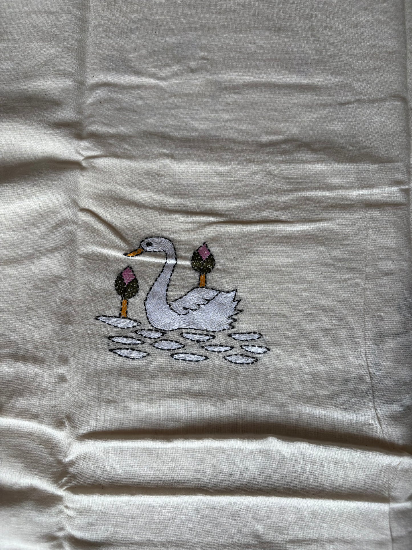 Kantha Khadi Cotton Saree - off white