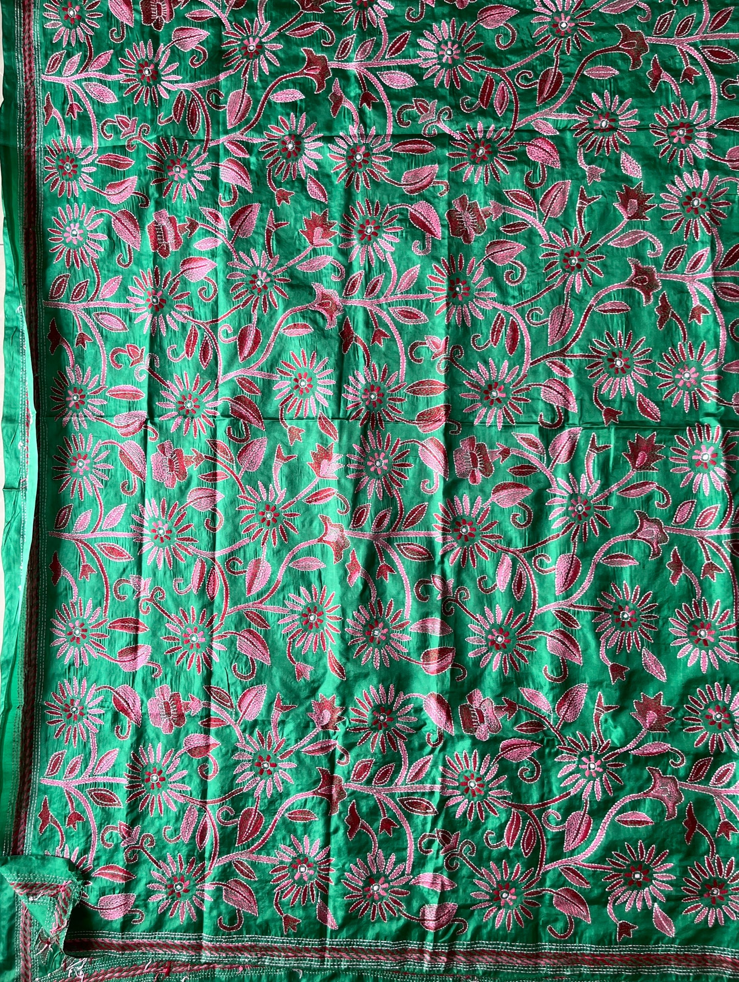 Kantha Stitch Hand Embroidary Full Work Blended Banglore Silk Dupatta 44″