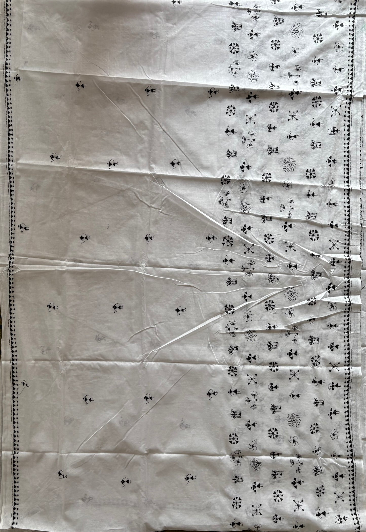 Kantha Hand Embroidered Pure Cotton Saree - white