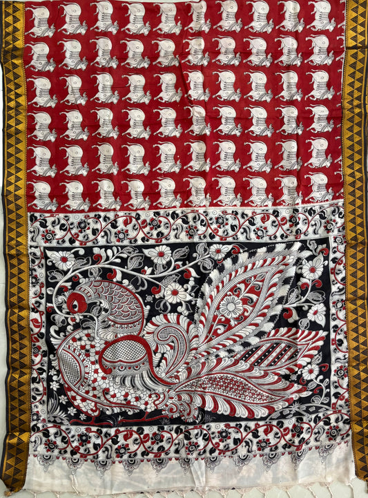 Printed Kalamkari Silk Saree with blouse