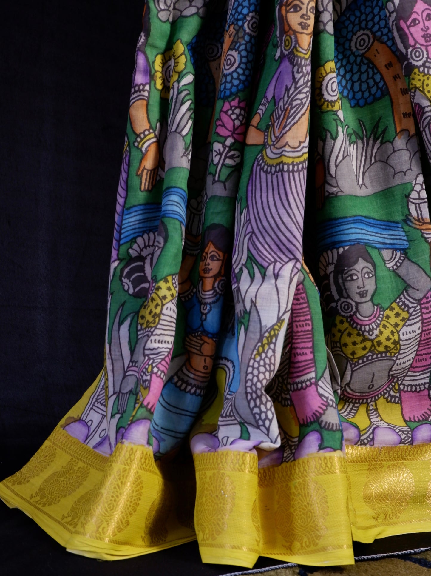 Pen Kalamkari hand painted pure cotton Saree with blouse