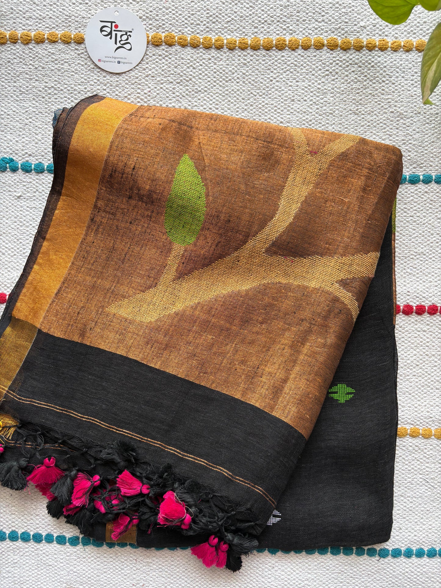 Paithani Style Linen Saree | Jamdani | Black