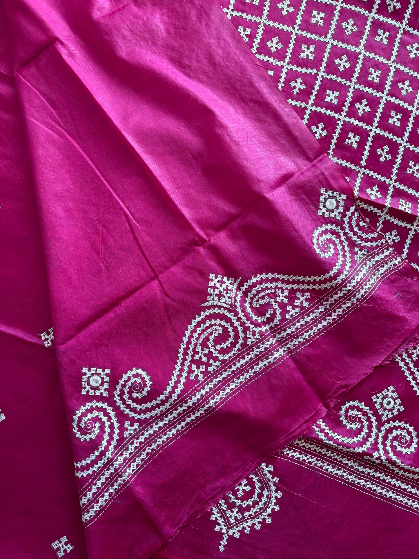 Gujrati Stitch/Kutch Hand Embroidered Art Silk Saree