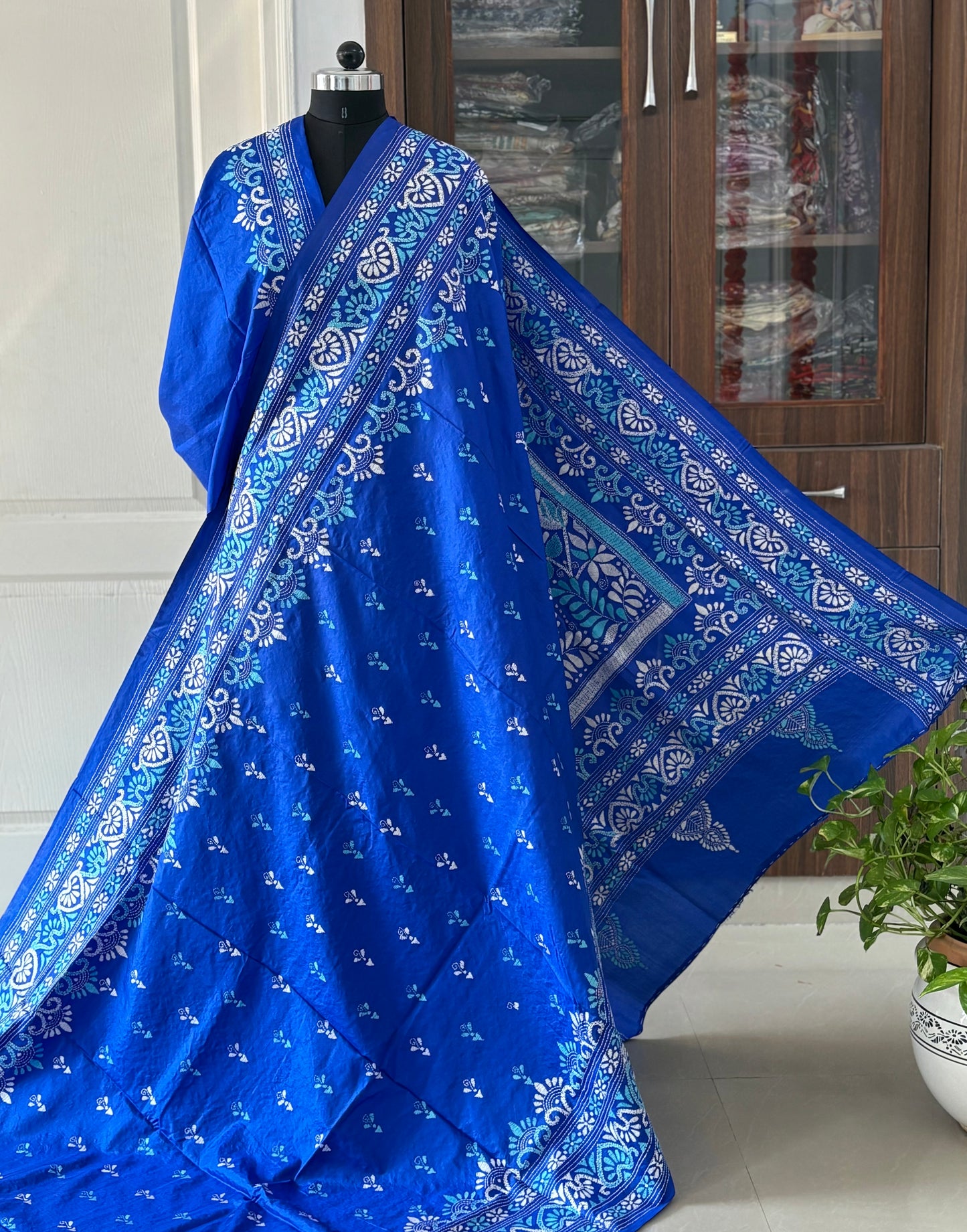Kantha Stitch Hand Embroidered Pure Banglore Silk Saree (Silk Marked)