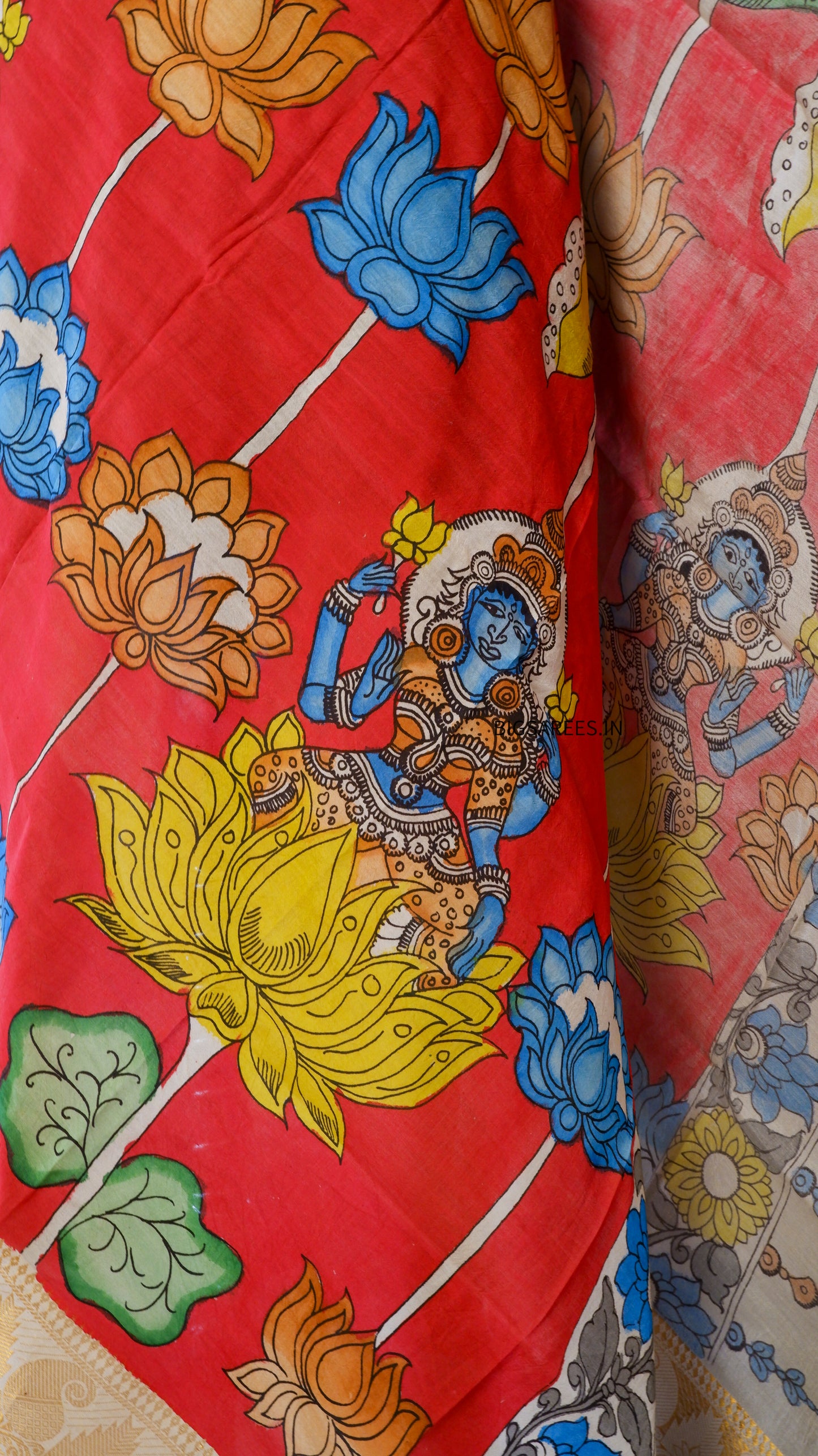 Pen Kalamkari hand painted Banglore Silk Dupatta