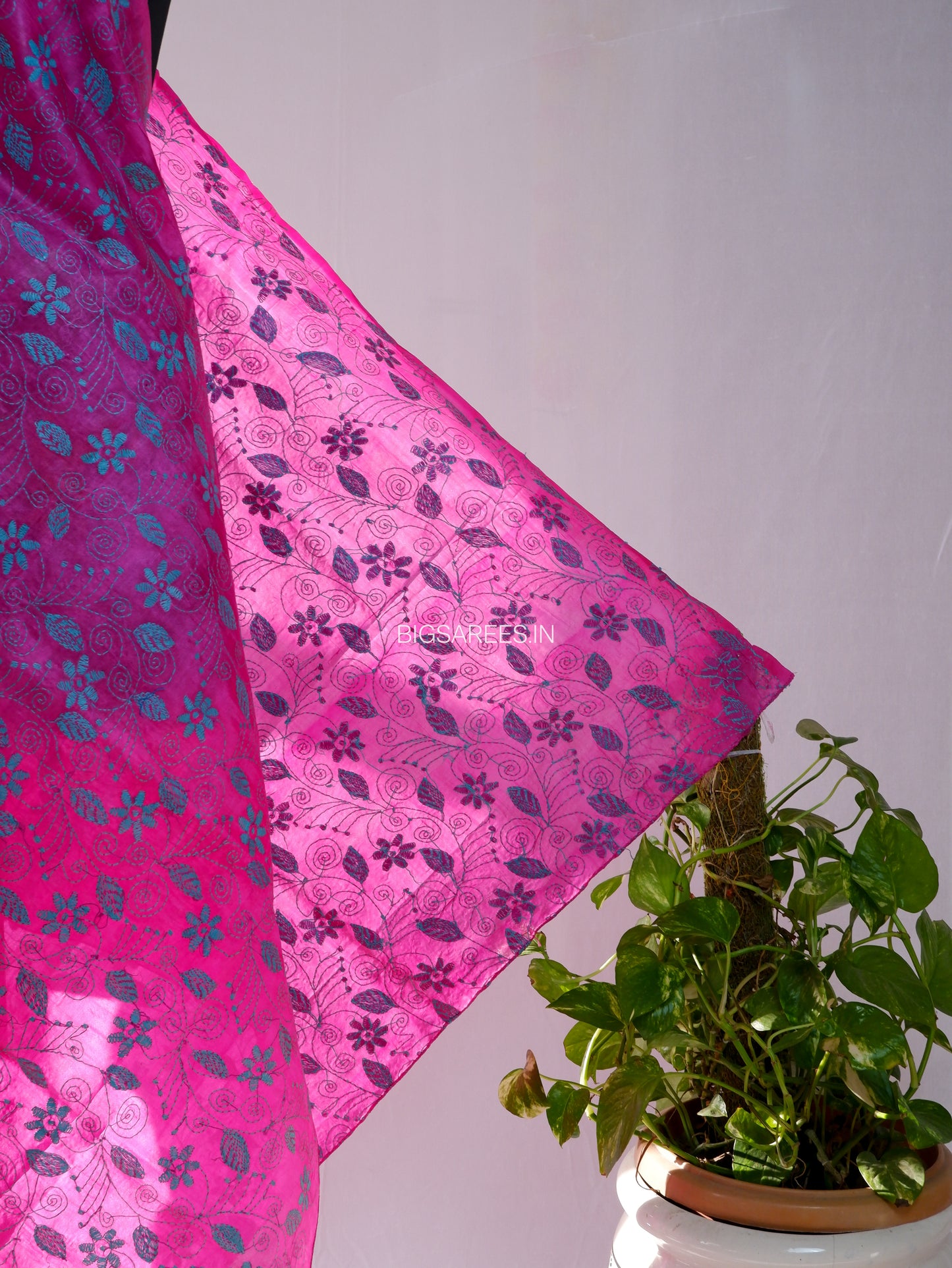 Kantha stitch semi Tusshar Silk dye Dupatta
