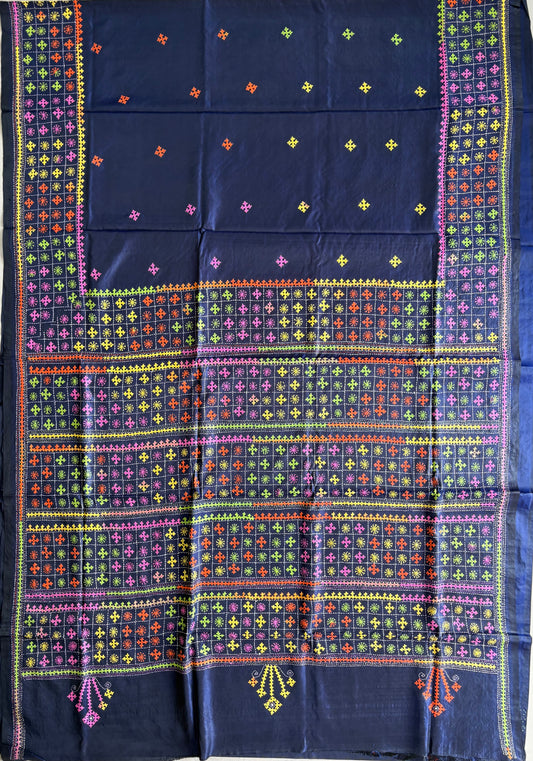 Gujrati Stitch/Kutch Hand Embroidered Art Silk Saree