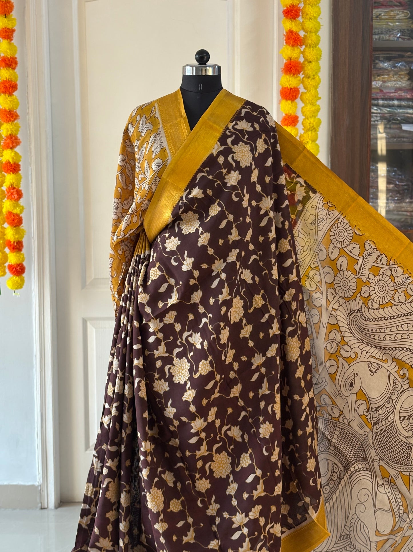 Printed Kalamkari Silk Saree with blouse
