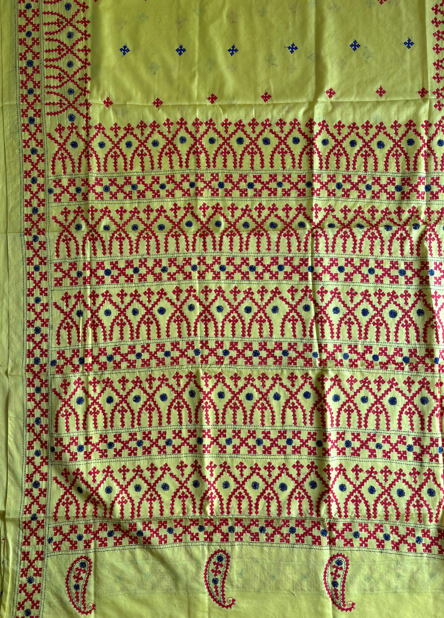 Gujrati Stitch/Kutch Hand Embroidered Art Silk Saree