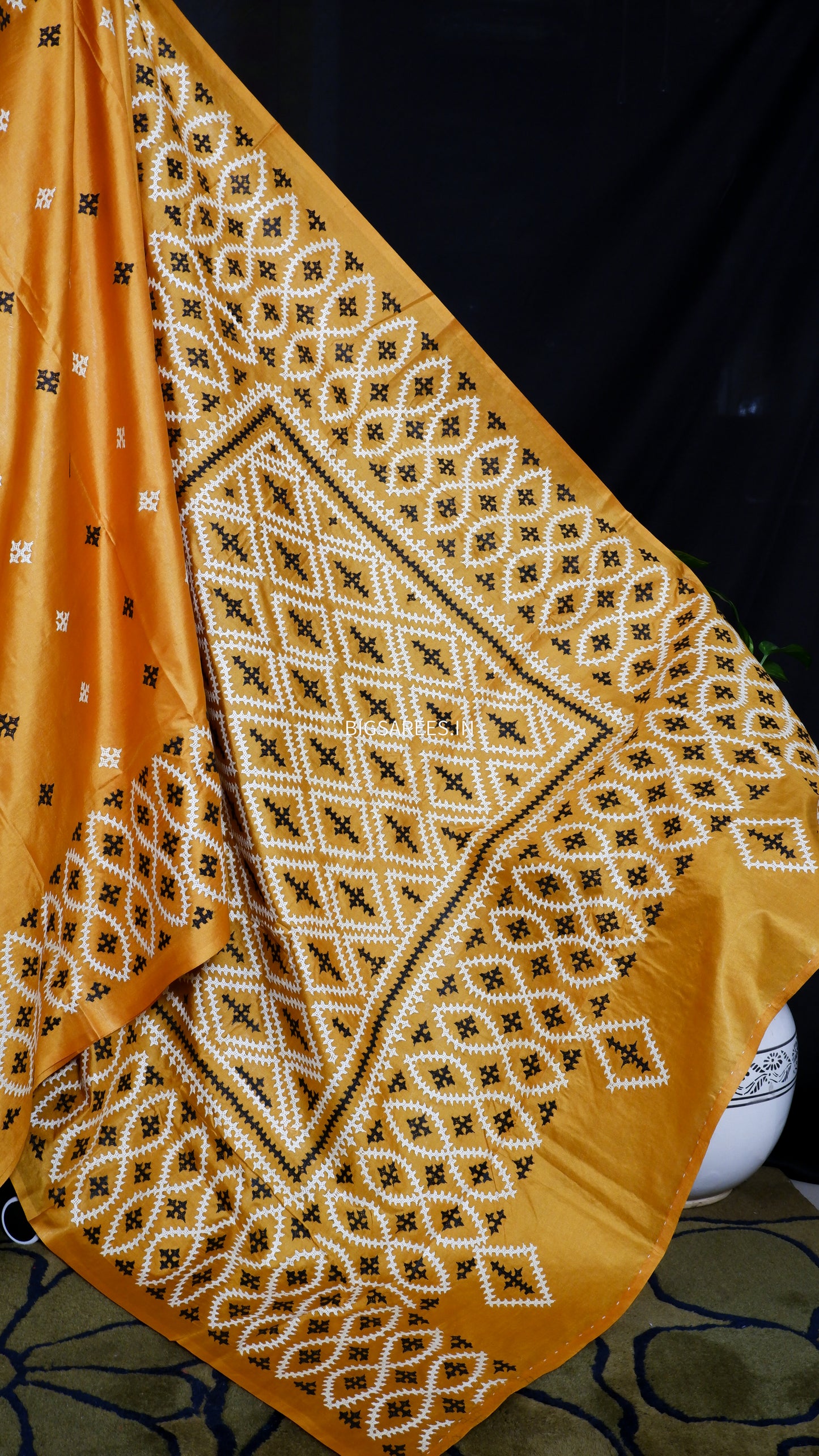 Kutch Hand Embroidered Pure Banglore Silk Saree