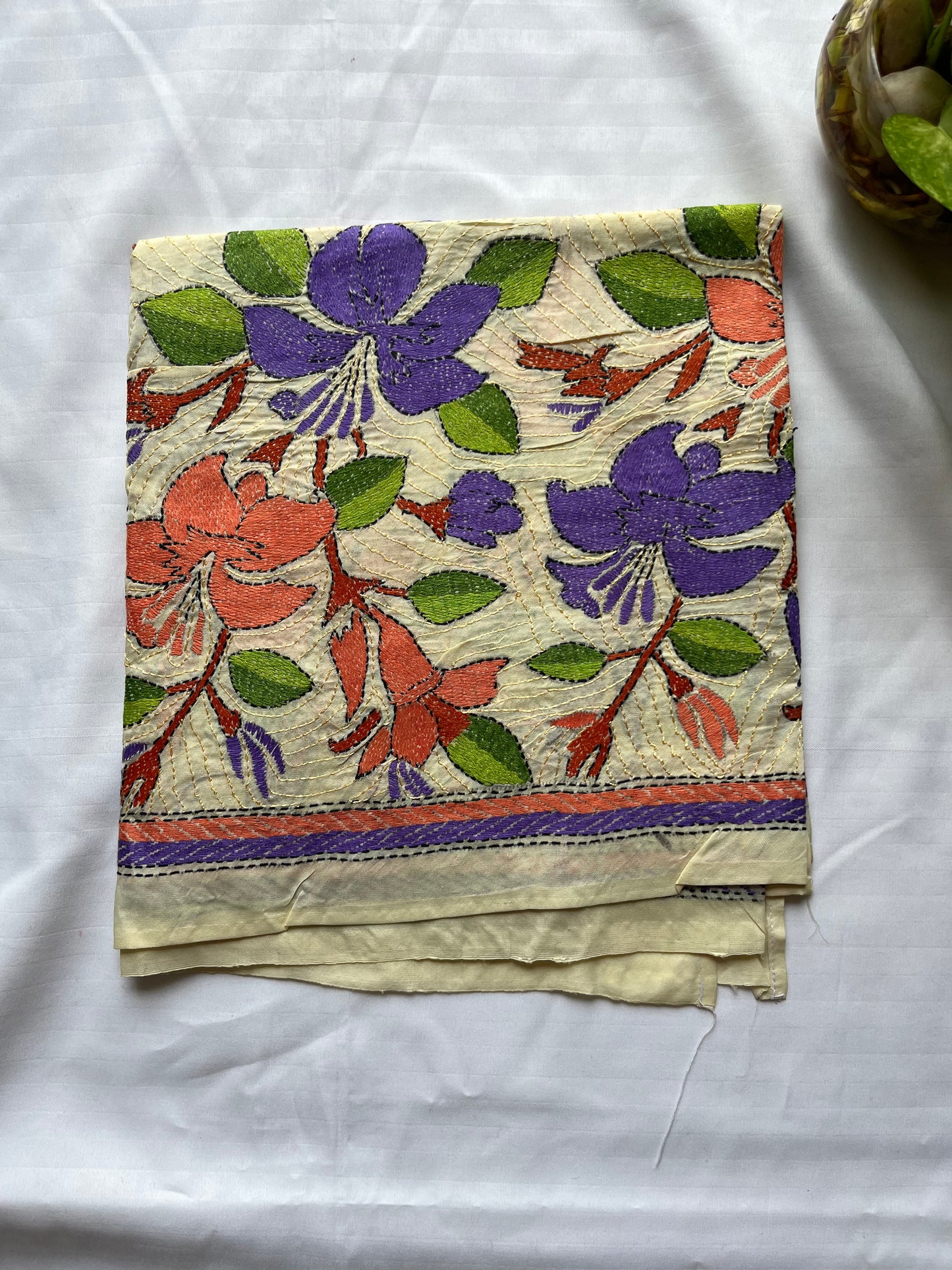 Kantha Hand Embroidary Semi Tusshar Silk Stole 22″