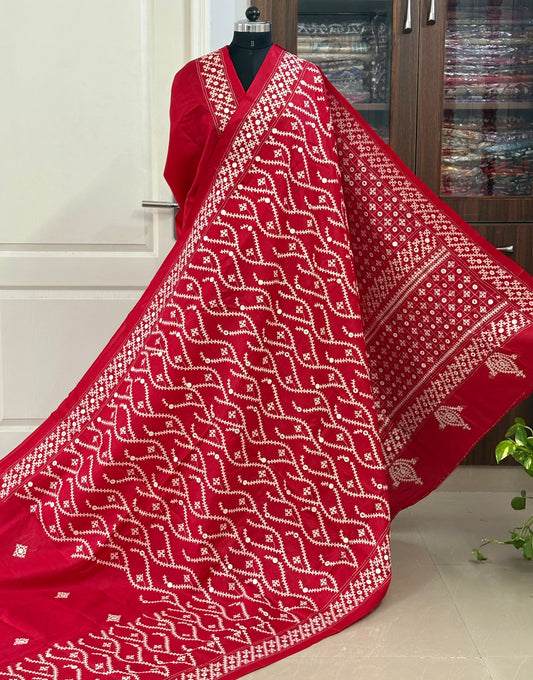 Kutch Hand Embroidered Pure Banglore Silk Saree – (Silk Marked)
