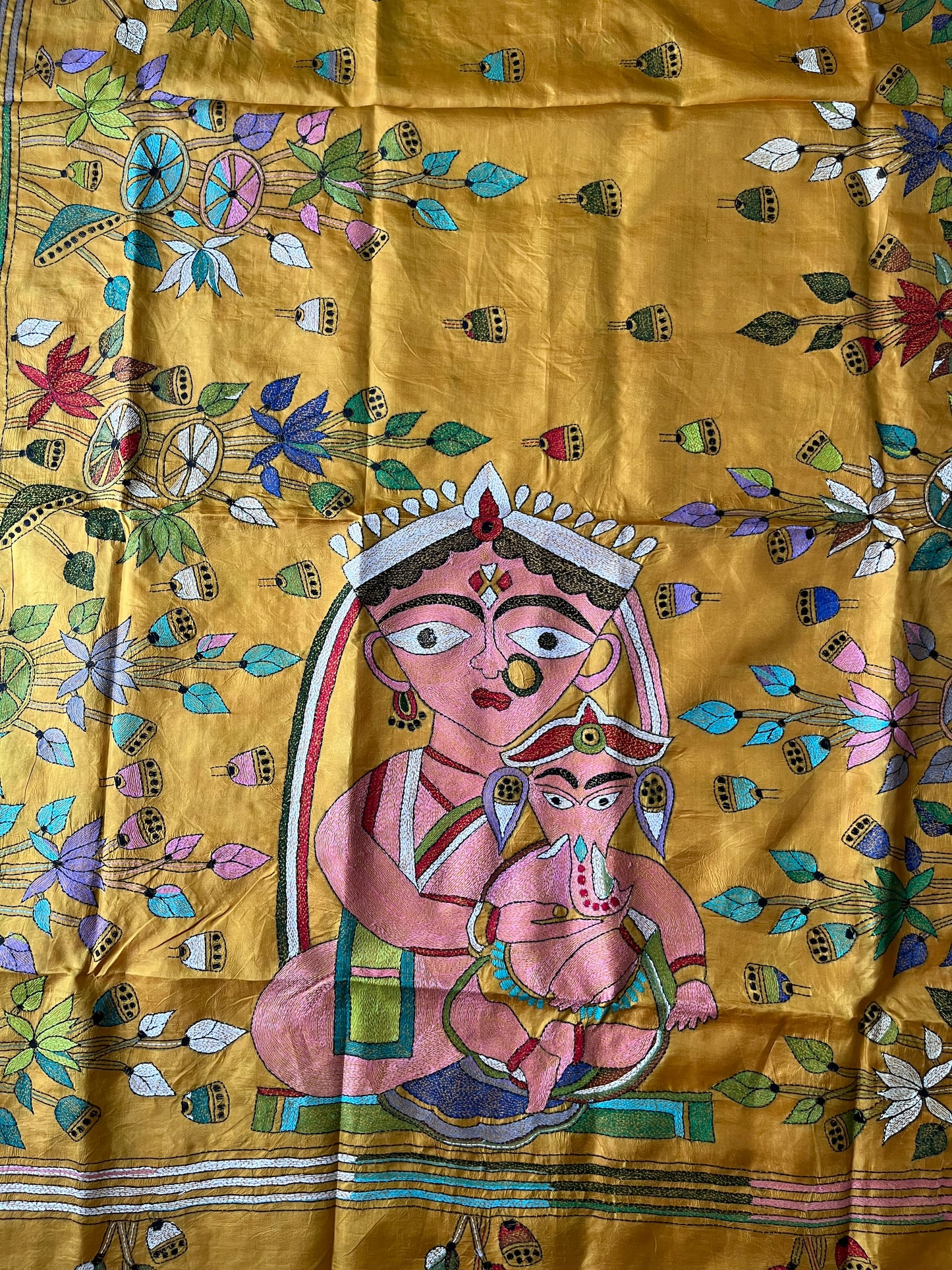 Kantha Hand Embroidered Pure Bangalore Silk Saree (Silk Marked)