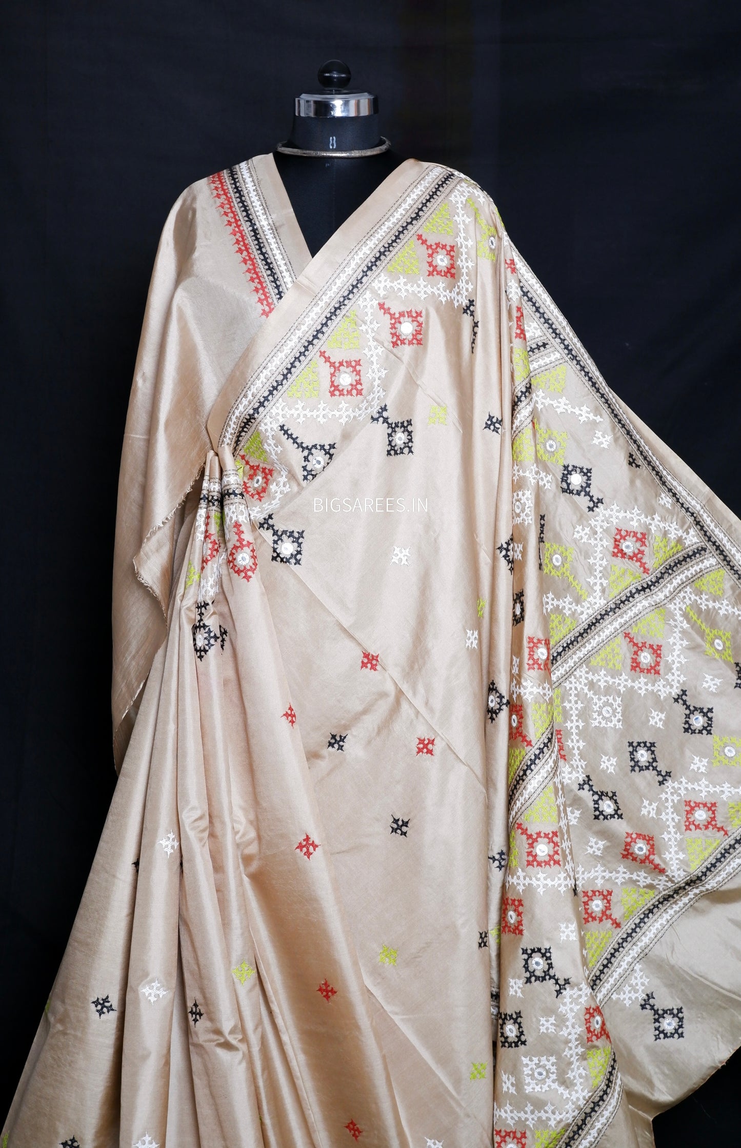 Kutch Hand Embroidered Pure Banglore Silk Saree