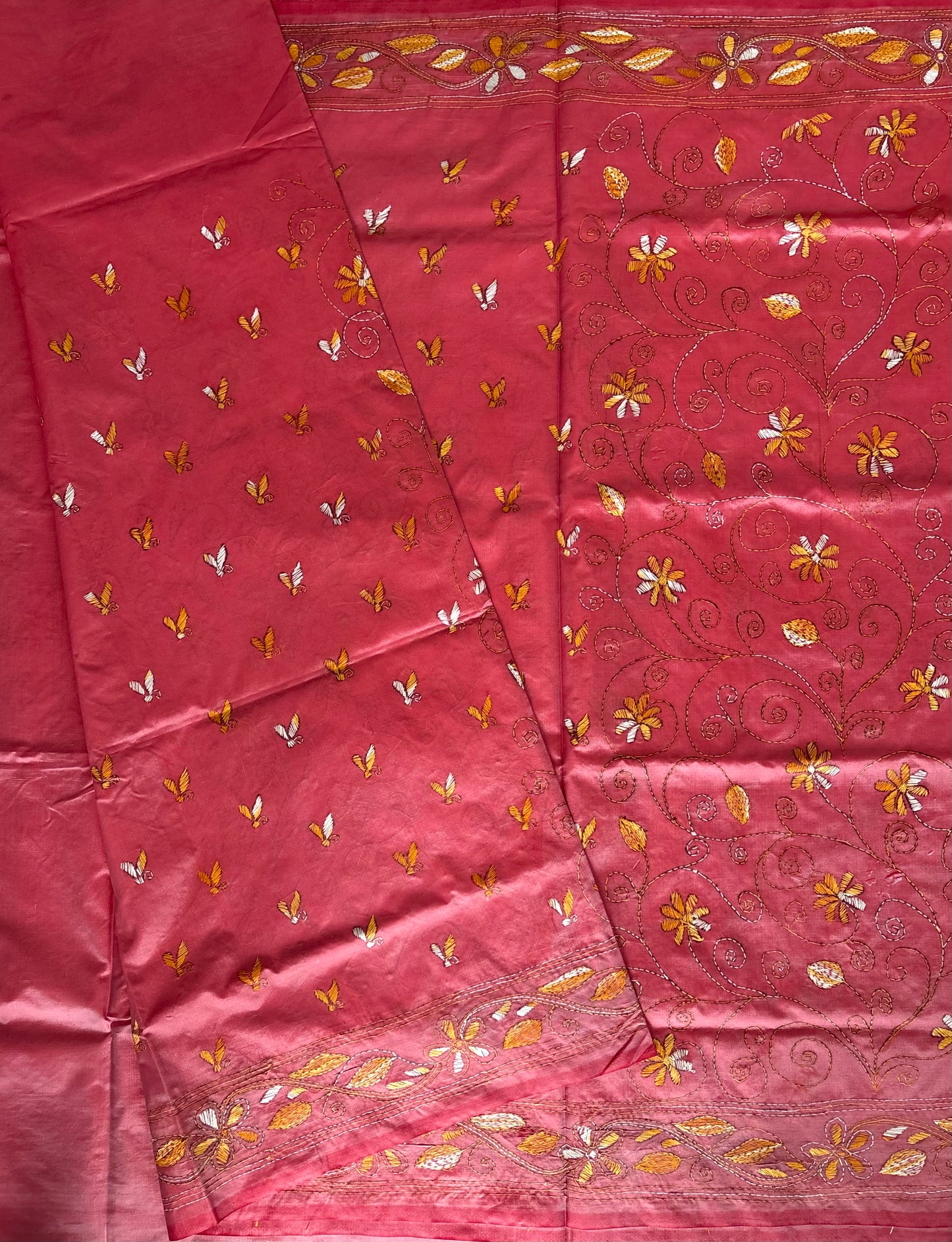 Kantha Stitch Hand Work Embroidered Art Silk Saree With Blouse