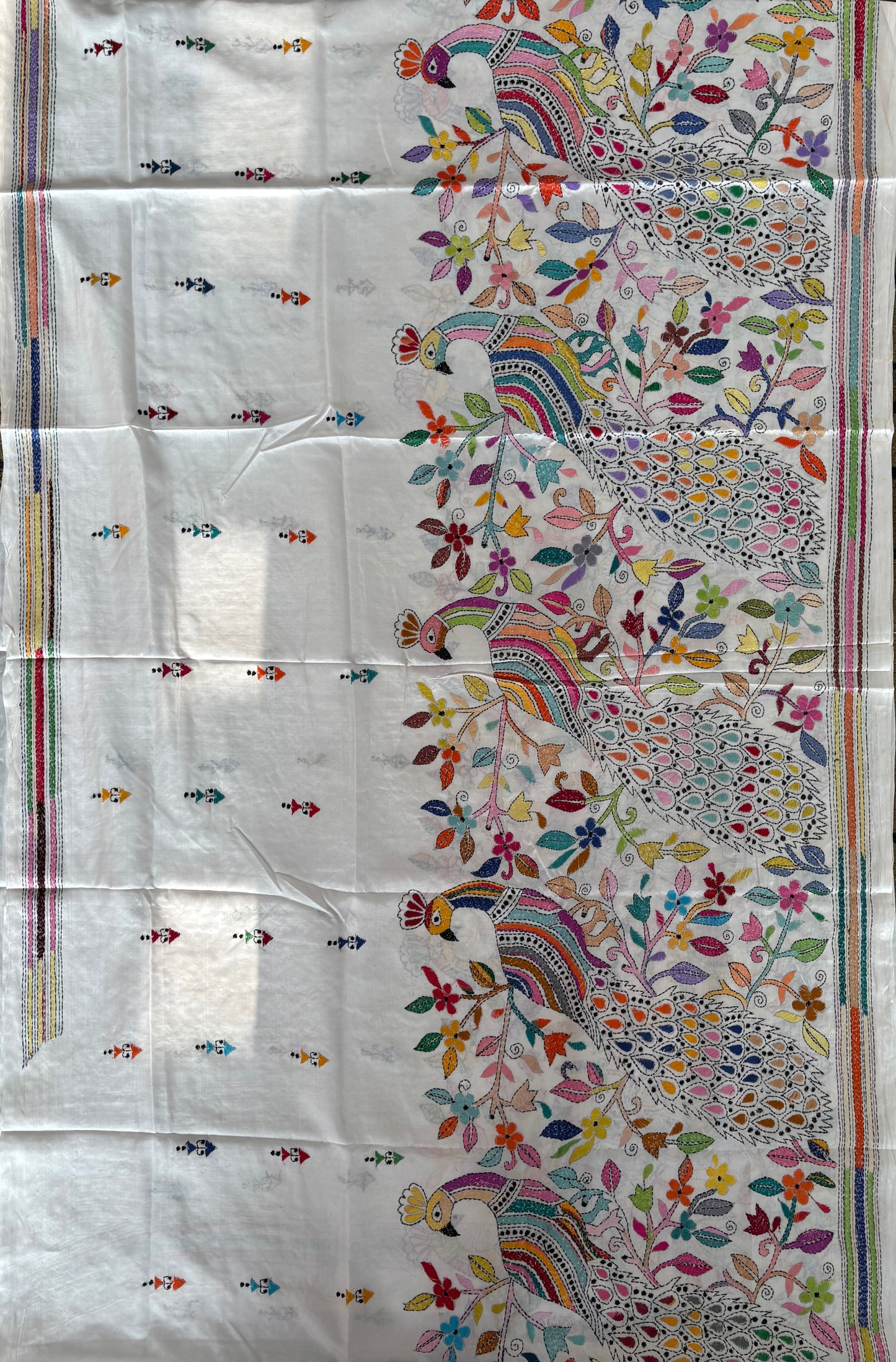 Kantha Hand Embroidered Blended Banglore Silk/Art Silk Saree With Blouse