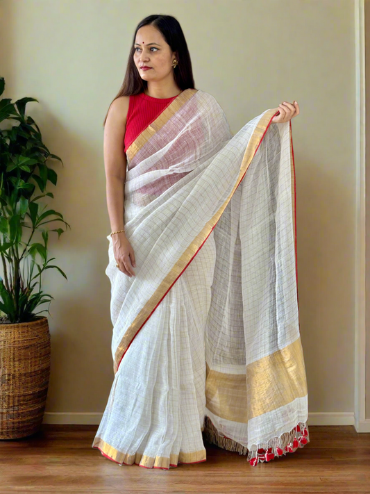 Pure Linen By Linen handloom Saree (handloom marked)