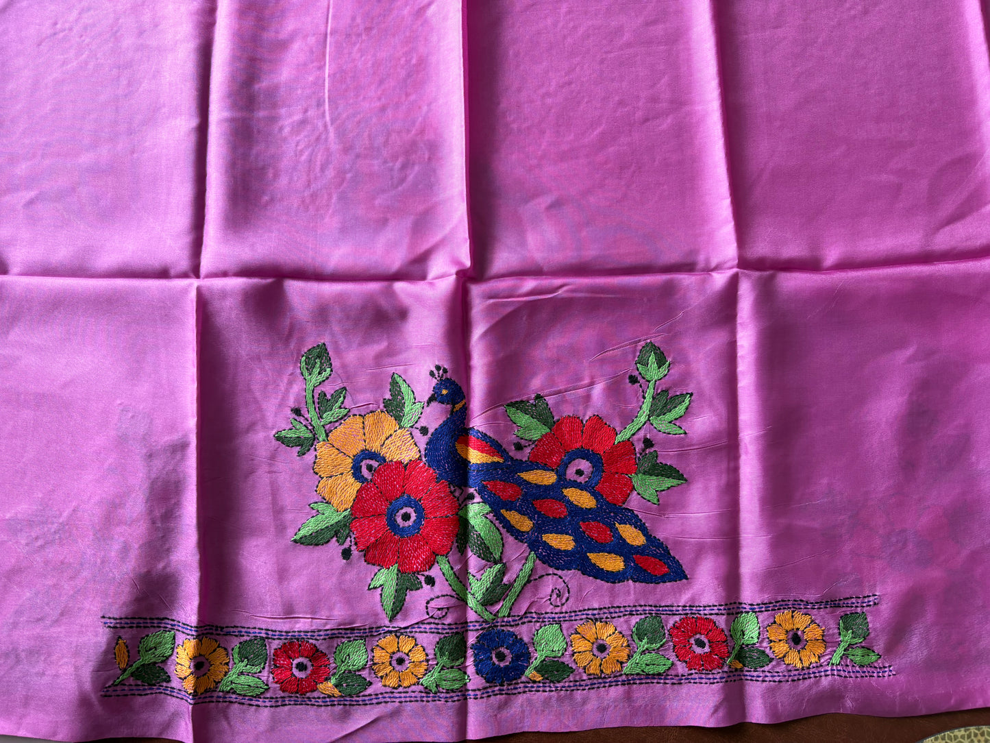 Kantha Stitch Art Silk Blouse Piece