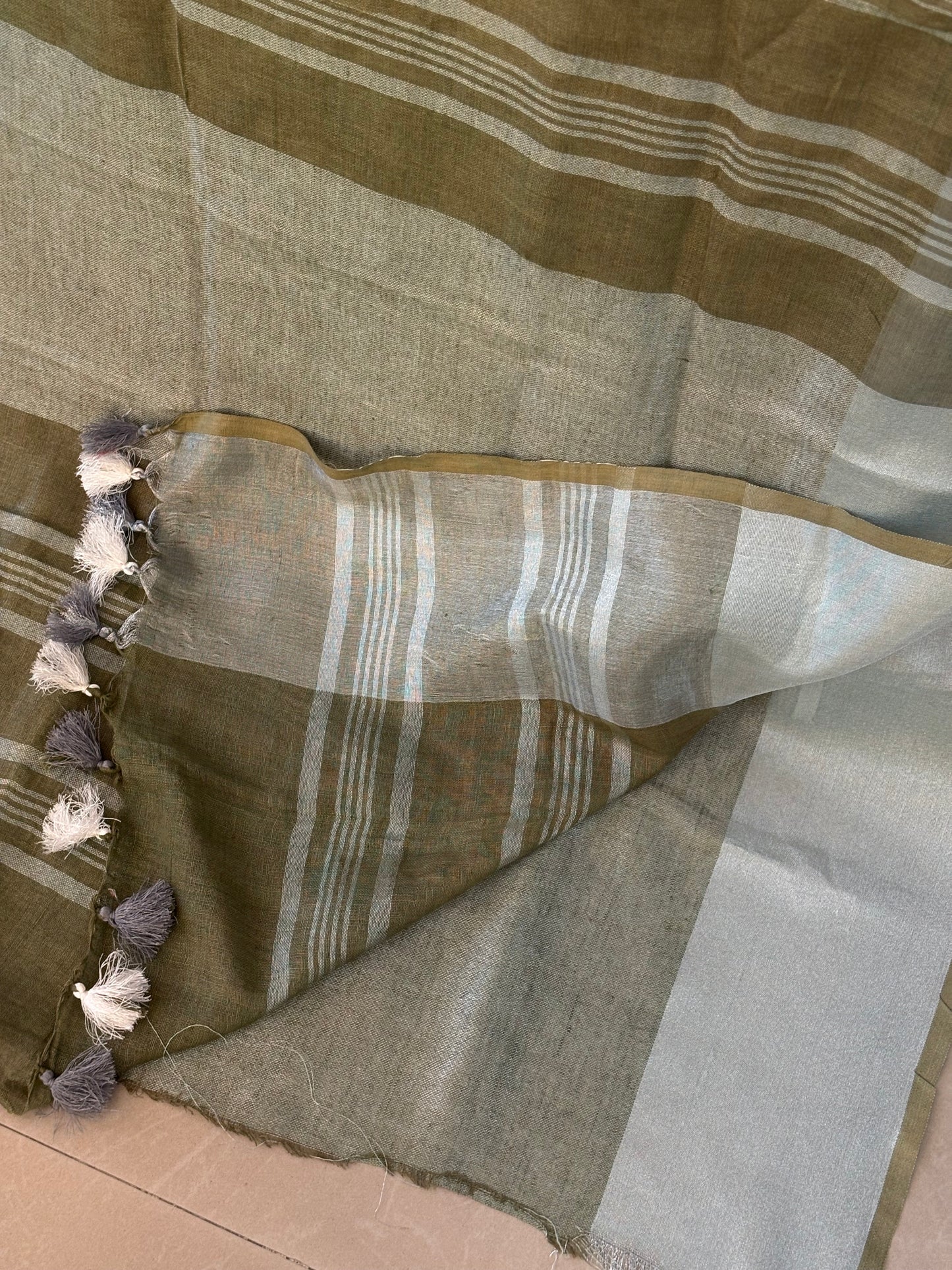 Brown silver pure Linen By Linen Saree With running Blouse