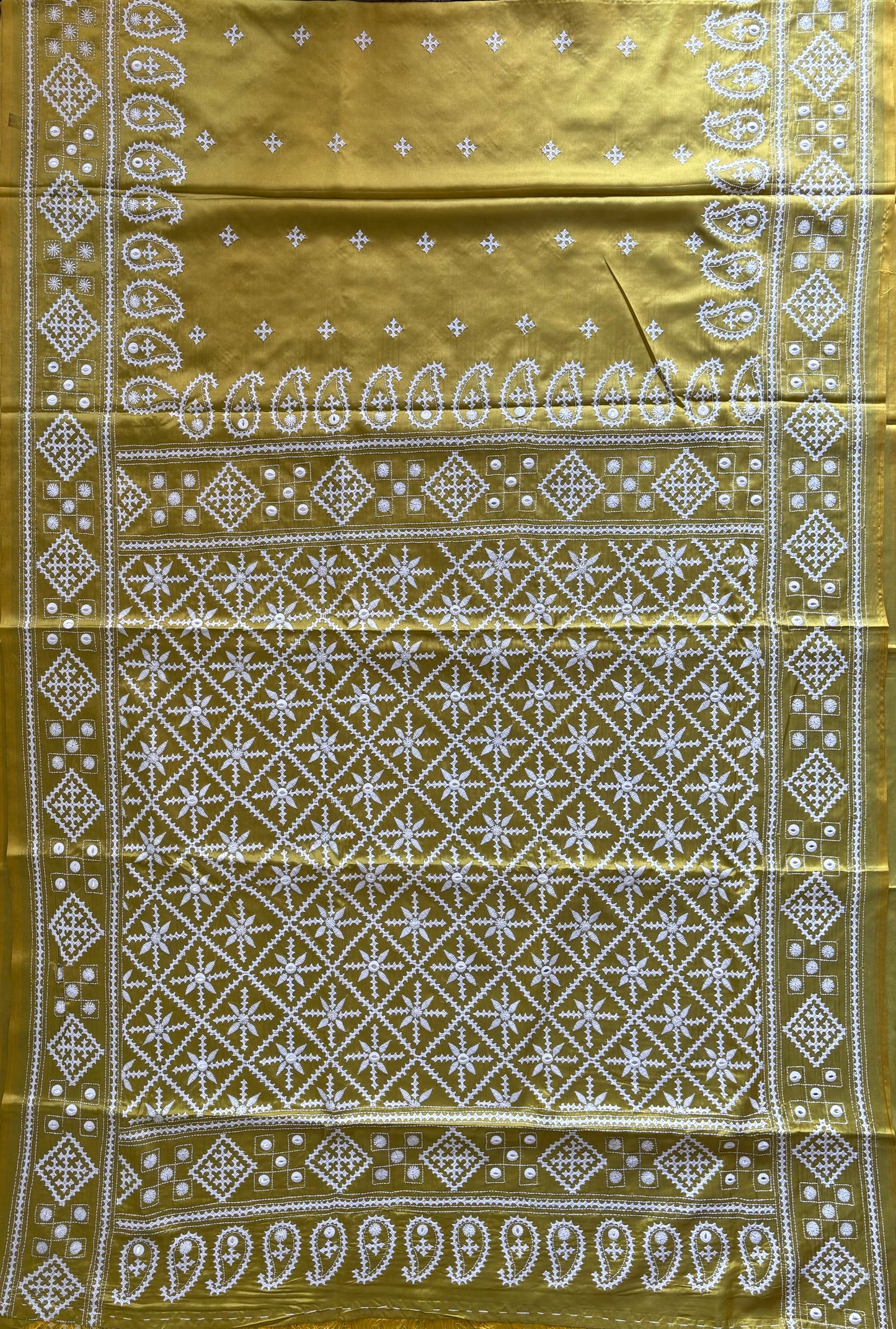 Gujrati Stitch/Kutch Hand Embroidered Art Silk Saree