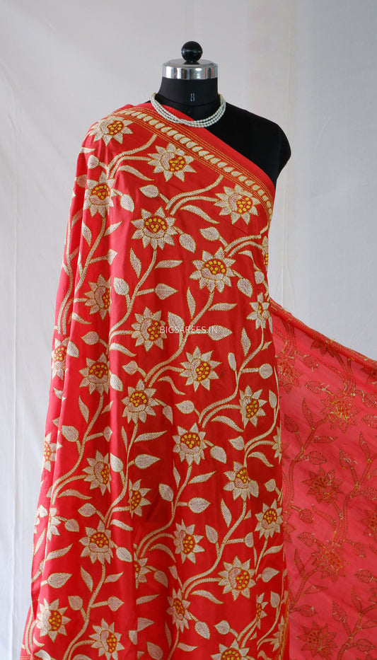 Kantha Stitch Hand Embroidary Full Work Blended Banglore Silk Dupatta 44″